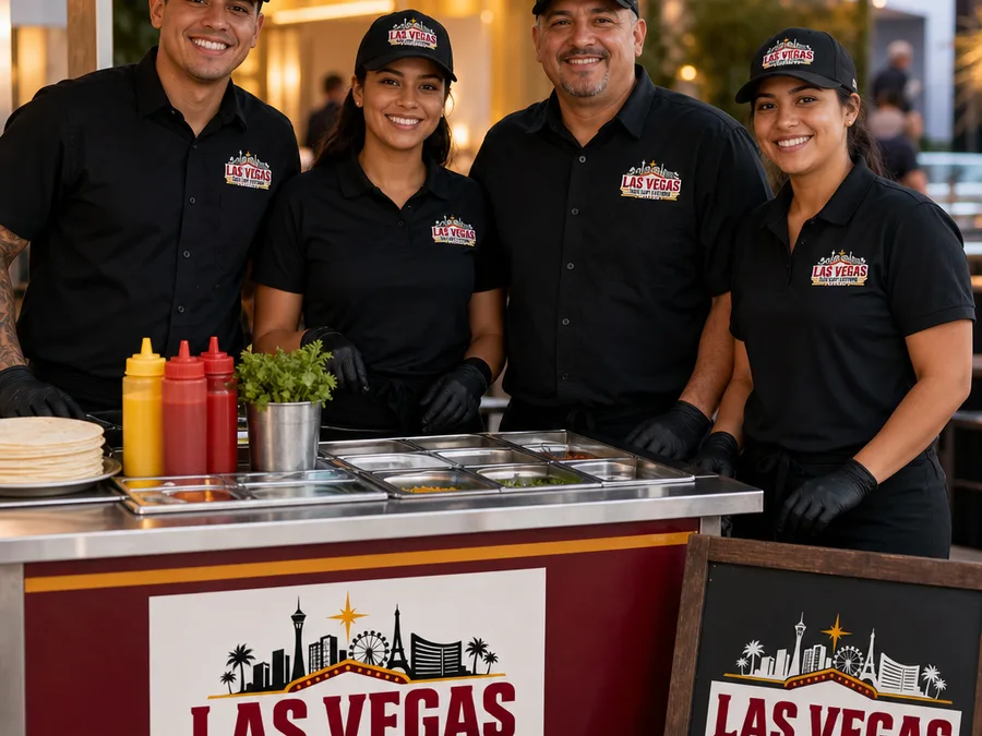 Las Vegas Taco Cart Catering team behind a clean event service station